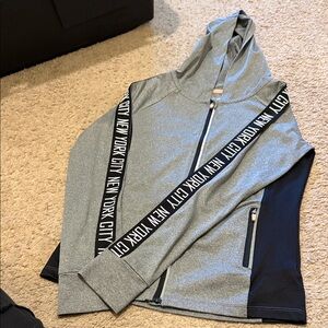 Active USA Gray Hooded Zip-Up Sweater with Black Accent Tape